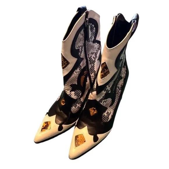 Lemonade Western Style Black White Cowboy Boots Snake Print Accents Womens Size - Picture 1 of 11